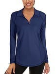 Sports Tops for Women UK, Women's Polos Ladies Yoga Tops Womens Blue Gym Tops Long Sleeve Running Tops Women 1/4 Zip Polo Shirts Ladies Baseball Tennis Golf Tops Exercise Tops