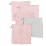 roba Lot de 5 Gants de Toilette Débarbouillettes Bébé "Lil Planet" 25 x 25 cm - Certifié Oekotex et Gots - Coton Bio - Rose/Gris