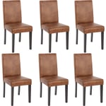 HHG - Lot de 6 chaises de séjour Littau, simili-cuir, aspect daim marron, pieds foncés