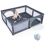 DREAMADE Parc Bébé en Tissu Oxford, Clôture de Jeu avec Protection d'Angle avec 50 Balles de Jeu, Parc Bébé avec Porte Zippée, pour le Salon, la Chambre et l'Extérieur (206x185,5x68cm, Gris Foncé)