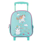 Idena 20069 - Chariot à dos avec 2 roues à paillettes, pour filles, turquoise avec motif licorne magique, comme valise à main, chariot d'école et sac à dos pour enfants, environ 31 x 27 x 10 cm