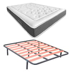 DUÉRMETE ONLINE Lit Complet avec Matelas viscoélastique Bio Nature + sommier Basique avec 4 Pieds de Serrage, Acier allié, Gris, 105 x 190