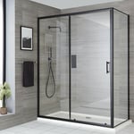 Portland - Porte de Douche Coulissante Moderne 140cm avec Paroi de Retour 90cm - Noir - Hudson Reed