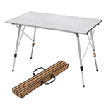 Rootz campingbord i aluminium - Bärbart fällbart bord - Justerbart utomhusbord - Robust, väderbeständig, lätt - 68,5 cm x 59-78,5 cm x 120 cm