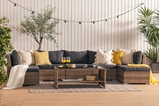 Nordic Outdoor - Flynn 7-sits Loungesoffa inkl Bord Sand/Mörkgrå - Beige - Konstrotting - Loungegrupp