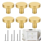 6 Pièces Boutons de Tiroir Boutons de Porte Boutons Armoire Ronds Laiton Rond Monotrou Poignée Poignees de Porte de Cuisine pour Décor,avec Vis Assorties pour Commode,Armoire,Meuble,Placard (Or)