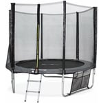 Trampoline 250cm - Pluton XXL Gris - avec filet de protection. échelle. bâche. filet pour chaussures. kit d'ancrage. trampoline de jardin 250 cm