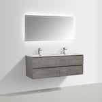 BERNSTEIN - Meuble salle de bain Alice 1380 gris effet béton - Miroir en option Sans miroir, Brillant