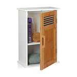 Relaxdays Placard Armoire Salle de Bain WC Suspendu MDF Bambou 1 Porte 2 Compartiments 51, 5 x 35 x 20 cm, Blancnature