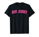 New Jersey NJ Varsity Style Garden State Outline Pink T-Shirt