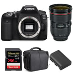 Canon EOS 90D + EF 24-70mm f/2.8L II USM + SanDisk 256GB Extreme PRO UHS-I SDXC 170 MB/s + LP-E6N + Sac | Garantie 2 ans