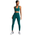 SXSE Veste de Remise en Forme 2 pièces + Pantalon Yoga Courir Sportswear High Taille Fitness Pantalon Vêtements de Yoga Dark Green -L