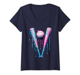 Womens Sprinkles Drip Baseball Bat Art for Baseball Fans Design V-Neck T-Shirt