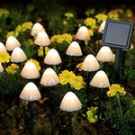 Joycome Garden Ornaments Solar Powered 5M 20 LED Mushroom Solar Lights, Waterproof Decorative Mushroom Fairy Garden Lights for Pathway Landscape Fence Lawn Halloween Decorations (Warm White)