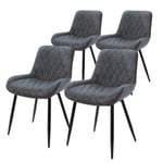 Lot de 4 chaises salle à manger cuisine anthracite simili PU pieds acier 120 kg