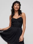 Superdry Embroidered Corset Mini Dress, Jet Black