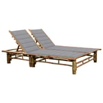 Transat Chaise Longue Bain De Soleil Lit De Jardin Terrasse Meuble D'extérieur Pour 2 Personnes Avec Coussins Bambou Helloshop26 02_0012896