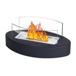 Todeco Cheminée de Table, Cheminée au bioéthanol, Portable Feu de Table pour extérieur et intérieur, Torche de Jardin et cheminée au bioéthanol en Acier Inoxydable, Courbé Noir