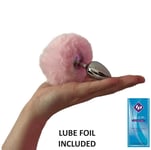 BUNNY TAIL METAL BUTT PLUG 1.6 Inch Plug LIGHT PINK Fluffy Tail Sex Toy