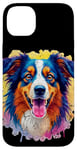 Coque pour iPhone 14 Plus Berger australien Femmes Hommes Enfants Chien Aussie Art Portrait