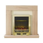 Adam Malmo Fireplace Suite in Oak with Blenheim Electric Fire in Brass, 39 Inch