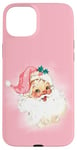 iPhone 15 Plus Vintage Pastel Pink Santa Claus Funny Christmas Aesthetic Case