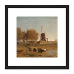 Gabriel Windmills Near Abcoude Farm Painting 8X8 Inch Square Wooden Framed Wall Art Print Picture with Mount