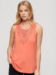 Superdry Jersey Lace Vest - Orange, Orange, Size 6, Women