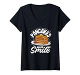 Womens Pancakes Make Me Smile Funny Pancake V-Neck T-Shirt