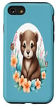 Coque pour iPhone SE (2020) / 7 / 8 Adorable bébé loutre entouré de fleurs et de papillons