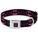 Collier pour Chien avec Boucle de Ceinture de sécurité Batman Shield - Noir - Rose Vif - 40,6 à 58,4 cm de Large