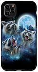 Coque pour iPhone 11 Pro Max Cosmic Raccoon Trio hurlant sous la galaxie glacée au clair de lune