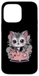 Coque pour iPhone 14 Pro Max Chat kawaii avec tirelire