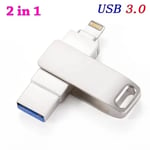 USB 3.0 Flash Drive for iPhone iPad 2in1 Pen Drive OTG Memory Stick Silver