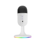 MARSGAMING MMIC-CX, Microphone de Studio Professionnel, Design Compact ARGB, Haute Définition 196kHz/24 bits, Réduction Bruit ENC, Condensateur Cardioïde, Bouton Mute, USB Plug&Play, Jack 3.5mm, Blanc