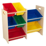 KidKraft 15470 Meuble avec 7 casiers de Rangement - Organiseur de Jouets 7 bacs - Meuble pour Salle de Jeux/Chambre d’Enfant - Couleurs primaires et Coloris Naturel