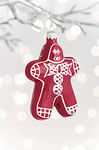 Glass Christmas Baubles - the shape of the gingerbread man in red with white decoration