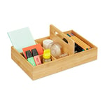 Relaxdays Bamboo Desk Organiser, Pen Holder for Stationery Supplies, 5 Compartments, HWD 12.5x32.5x20.5 cm, Natural