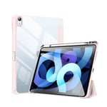 Fodral för iPad Air 4 10.9 2020, Folio Tri-Fold Stand Smart Case med avtagbart smalt hårt skal transparent baksida - Rosa