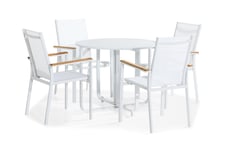 Cafégrupp Flippy 90 Rund + 4 Las Vegas Stapelstol - Vit|Teak Cafegrupp & cafeset Vit,Beige