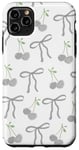 Coque pour iPhone 11 Pro Max Noeuds gris et cerises neutres Coquette Girl