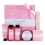 Spa Luxetique Spa Gift Set, Pampering Gifts for women, 6pcs Rose Bath Gift Set, Travel Gift Box with Hand Cream, Body Lotion, Bubble Bath Sets for Women Birthday Valentines Day Mother‘s Day Gifts