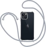 Coque Pour Iphone 15 Avec Cordon, Etui Avec Collier - Tour De Cou Lanière En Corde - Transparente Silicone Housse Avec Cordage Lanyard Case, Gris