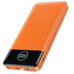 AXNEB Batterie Externe 13800mAh, [Ultra Mince mais Puissant] Power Bank USB C 3A in & Out Chargeur Portable avec Affichage LED et Lampe de Poche Batterie Portable pour iPhone Galaxy Huawei - Orange