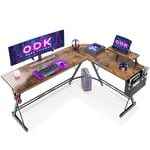 ODK Bureau Gaming avec Support pour Moniteur, Bureau d'angle Gaming en L pour Gamer Brun Vintage 167 x 120cm