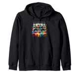 Dripping Paint Boombox Old School 80s Music Hip Hop Zip Hoodie