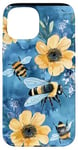 Coque pour iPhone 15 Aquarelle bleue géométrique vintage abeilles motif floral