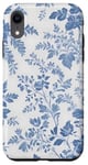 Coque pour iPhone XR Toile française blanche et bleue, motif floral botanique