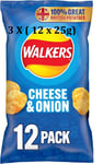 3 X Walkers Cheese & Onion Crisps - Perfect for Lunch & Snacking 12 X 25g