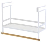 Yamazaki 3498 Tosca Support d'assaisonnement sous étagère, Blanc, Acier/Bois, Minimaliste, 32.5 x 12.5 x 24.5 c m